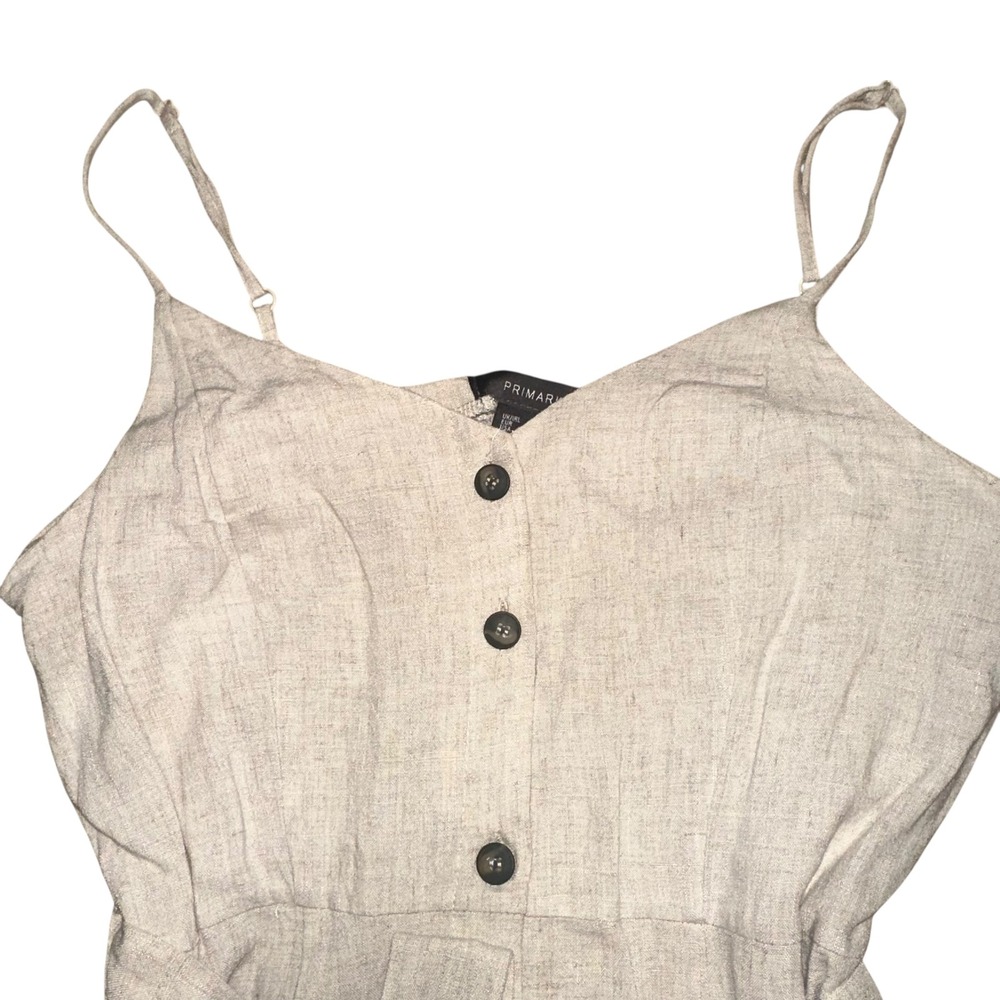 Primark Linen Blend Button Front Midi Dress Beige Tie Waist Cami Size 10‎ - Picture 3 of 6